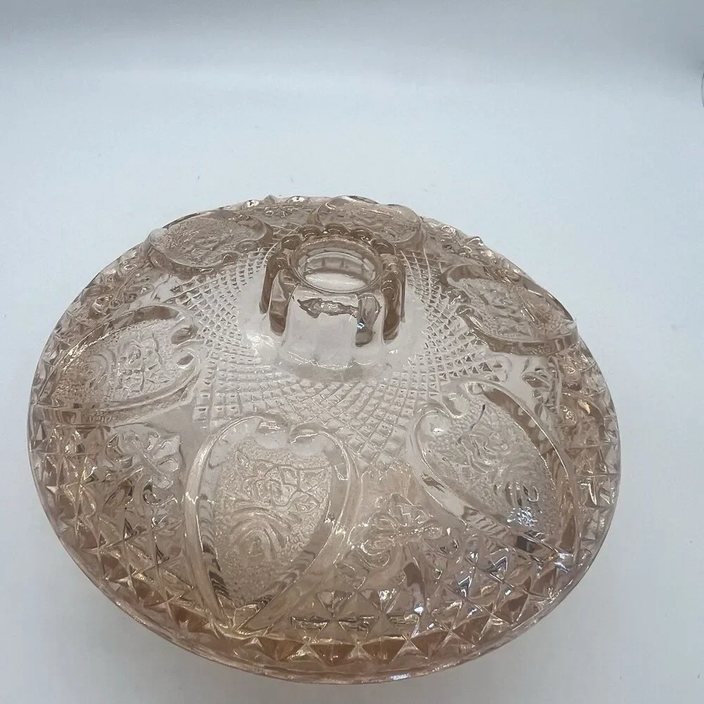 Pink Depression Glass Covered Candy Dish Trinket Bowl Lid